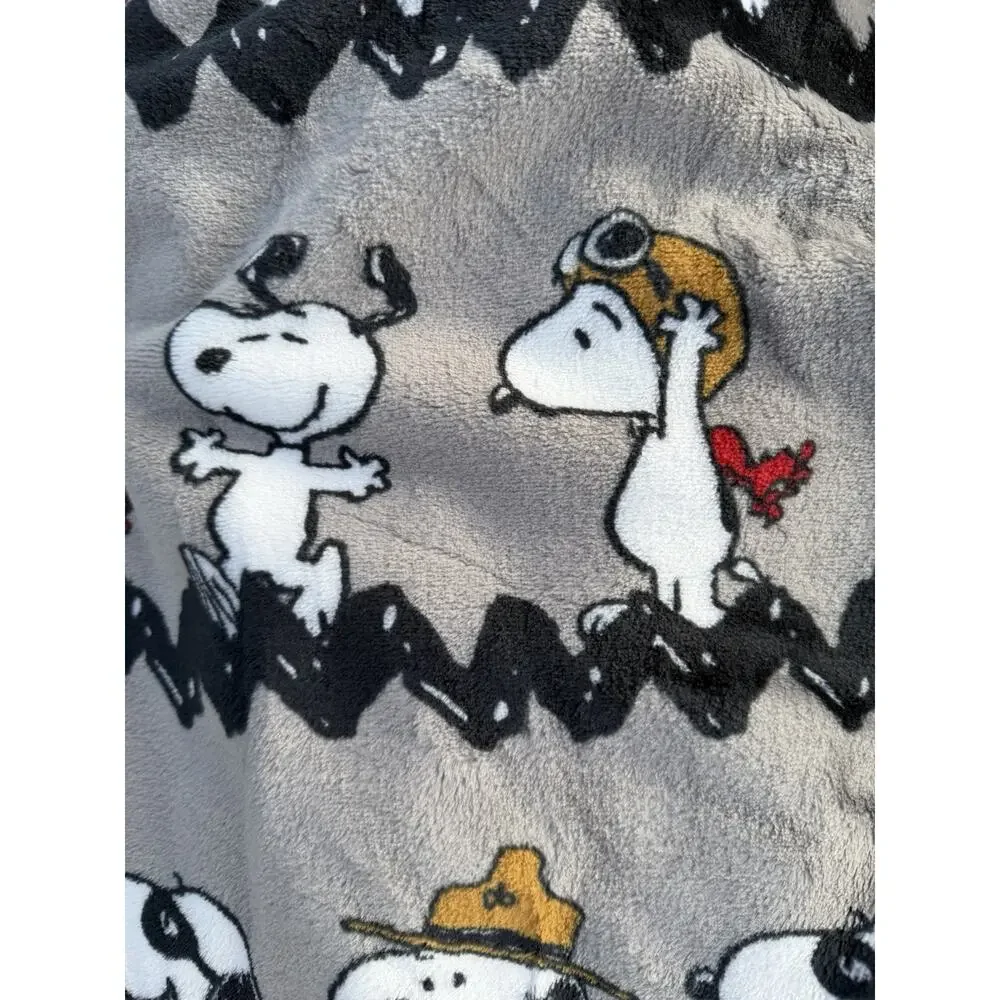 Snoopy Blanket Grey Blue Velvet Soft Hero Theme Ranger Superhero Flying Ace NWT